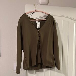 H&M Olive V-Neck Long Sleeve Button Top